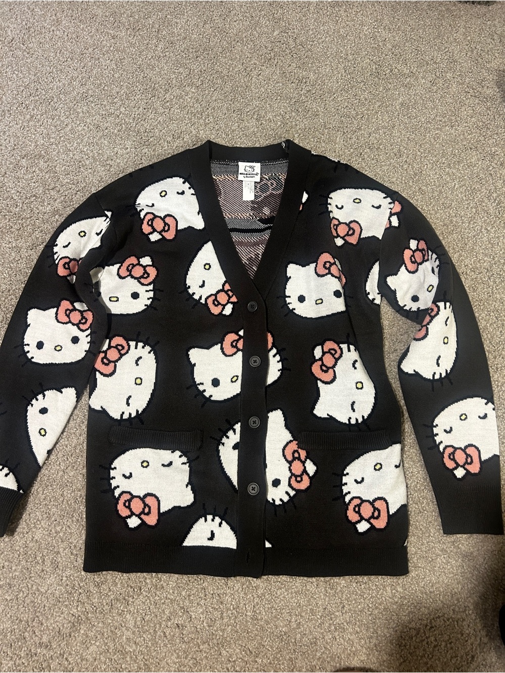 Sanrio Black Hello Kitty Cardigan with White & Pink Faces
